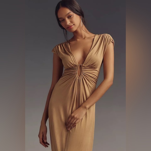 Anthropologie Dresses & Skirts - *Flawed* Anthropologie Camel Sleeveless Dress with Soft Drape